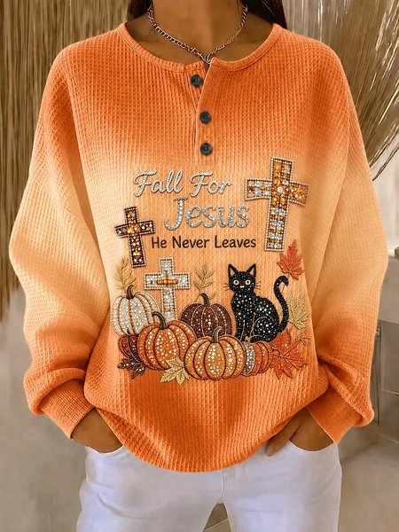 Casual Ombre Henley Collar Long Sleeve Sweatshirt