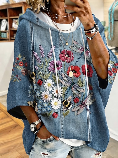 Casual Floral Hoodie Half Sleeve Hoodie