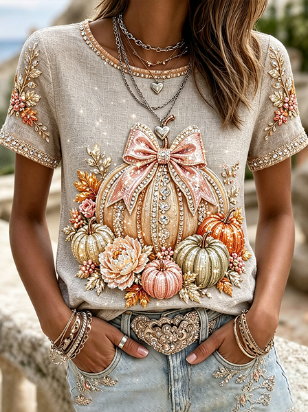 Casual Floral Crew Neck Short Sleeve T-shirt