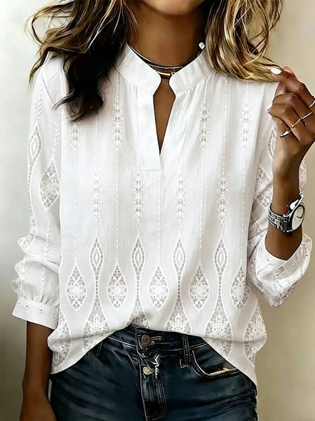 Women Geometric Casual Blouse V Neck Long Sleeve Printing Top