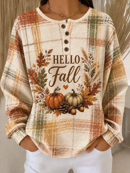 Casual Plaid Henley Collar Long Sleeve Sweatshirt