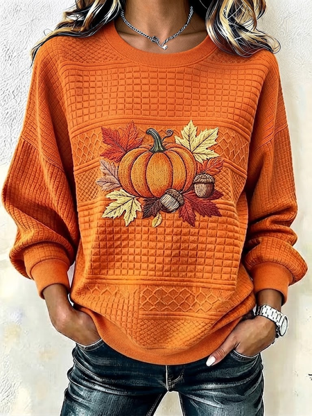 Casual Maple Leaf Crew Neck Long Sleeve Sweatshirt