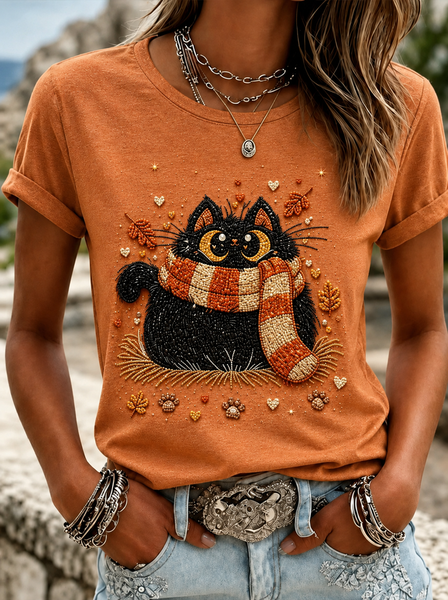 Vintage Leaf Crew Neck Short Sleeve T-shirt