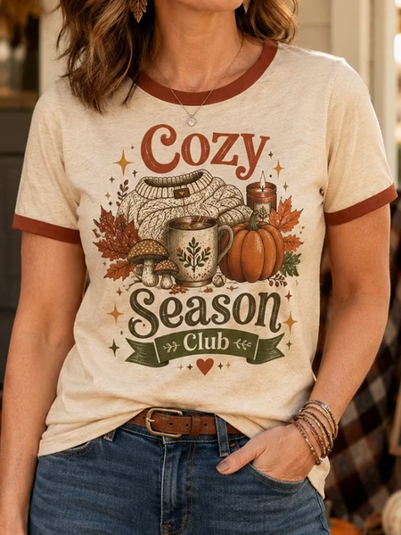Casual Text Letters Crew Neck Short Sleeve T-shirt