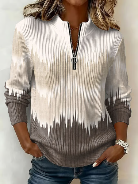 Casual Abstract Mock Neck Long Sleeve Sweatshirt