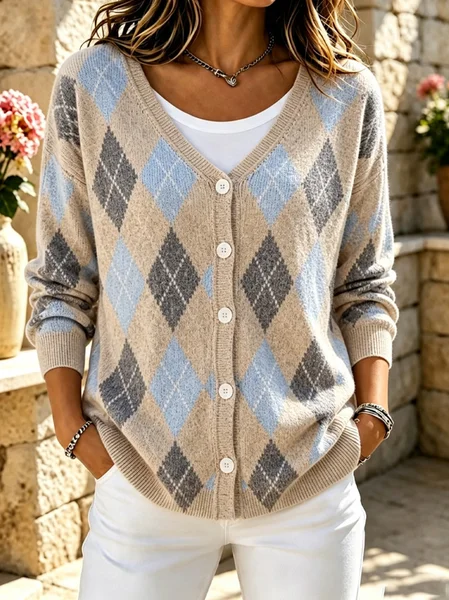 Women Geometric Long Sleeve Comfy Casual Cardigan