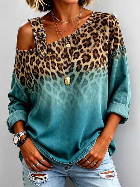 Casual Color Block Asymmetrical Long Sleeve Sweatshirt