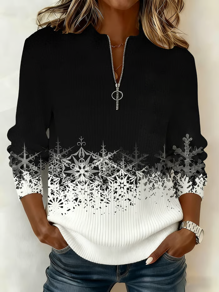 Casual Abstract Mock Neck Long Sleeve Sweatshirt