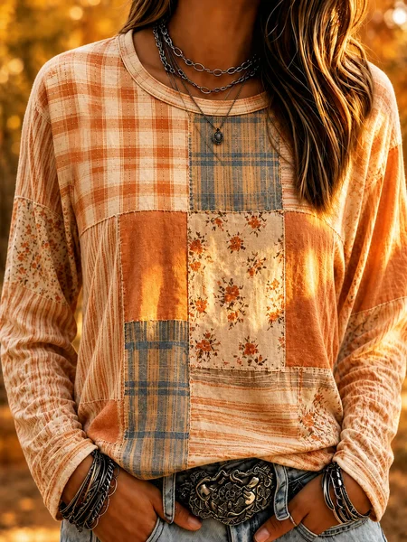 Women Floral Long Sleeve Tee T-shirt Crew Neck Printing Casual Graphic Tee Spring/Fall Top