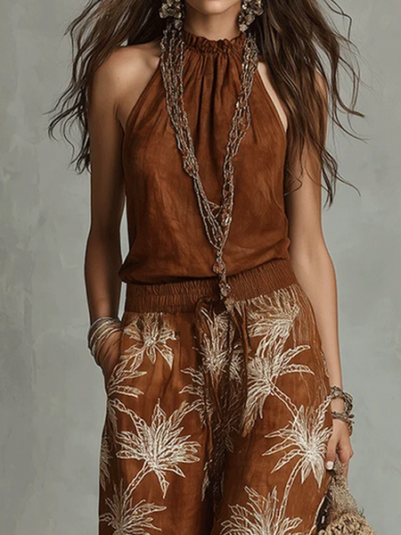 Cotton And Linen Vacation Animal Lotus Leaf Collar Tank Top 1 Cotton And Linen Vacation Animal Lotus Leaf Collar Tank Top