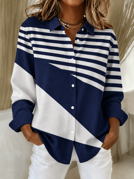 Women Abstract Graphic Shirt Collar Long Sleeve Shirt Printing Vintage Daily Spring/Fall Top