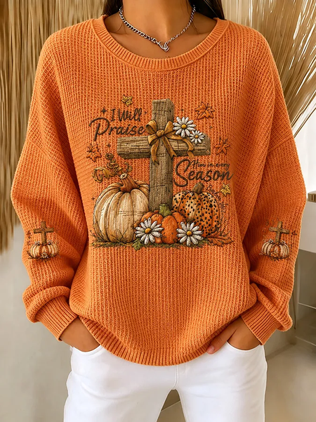 Women Halloween (pumpkin) Crew Neck Printing Casual Spring/Fall Long Sleeve Sweatshirt