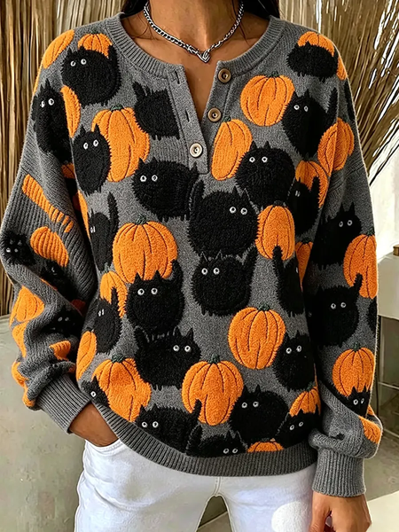 Women Cat Crew Neck Printing Casual Spring/Fall Long Sleeve Sweatshirt