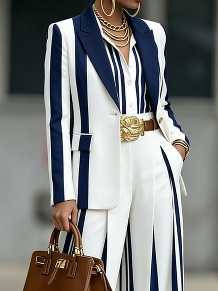 Plus Size Lapel Collar Striped Urban Regular Fit Regular Sleeve Blazer 1 Plus Size Lapel Collar Striped Urban Regular Fit Regular Sleeve Blazer