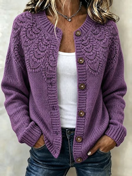 Women Floral Long Sleeve Crew Neck Casual Spring/Fall Cardigan Outerwear