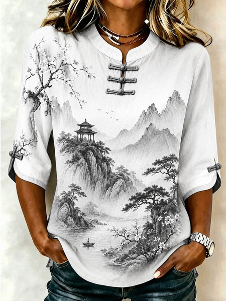 Women Floral Crew Neck Half Sleeve Blouse Casual Daily Summer Top
