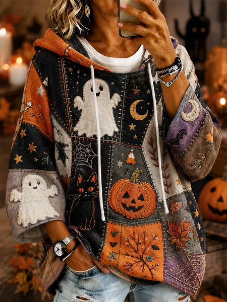 Women Cat Half Sleeve Casual Holiday Spring/Fall Hoodie