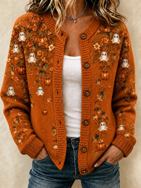 Women Floral Long Sleeve Crew Neck Casual Spring/Fall Cardigan Outerwear