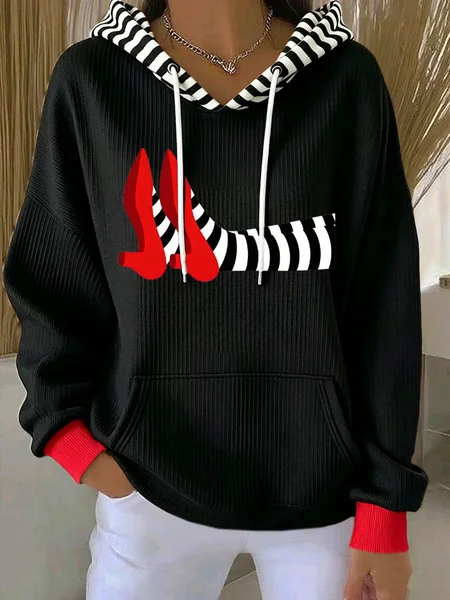 Women Striped Printing Long Sleeve Vintage Holiday Spring/Fall Hoodie