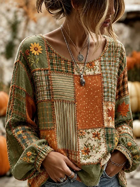 Women Floral Crew Neck Long Sleeve Blouse Printing Vintage Daily Spring/Fall Top