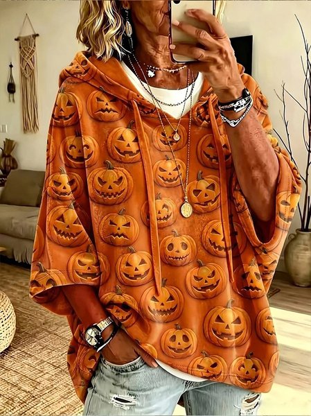 Women Halloween Half Sleeve Casual Holiday Spring/Fall Hoodie