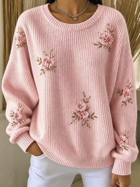 Women Floral Crew Neck Casual Spring/Fall Long Sleeve Sweatshirt