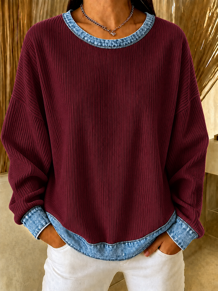Women Plain Crew Neck Printing Casual Spring/Fall Long Sleeve Sweatshirt