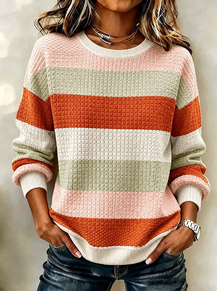 Women Striped Crew Neck Printing Casual Spring/Fall Long Sleeve Sweatshirt