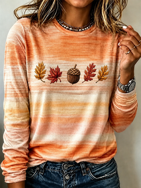 Women Ombre Long Sleeve Tee T-shirt Crew Neck Printing Casual Spring/Fall Top