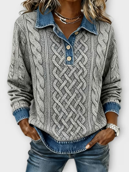 Women Geometric Shawl Collar Long Sleeve Shirt Casual Daily Spring/Fall Top