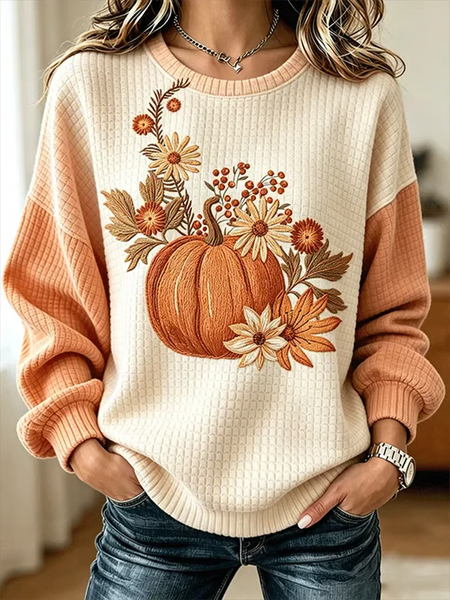 Women Floral Crew Neck Printing Casual Spring/Fall Long Sleeve Sweatshirt