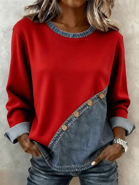 Women Geometric Long Sleeve Tee T-shirt Crew Neck Casual Spring/Fall Top