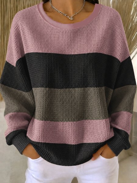 Women Striped Crew Neck Printing Casual Spring/Fall Long Sleeve Sweatshirt