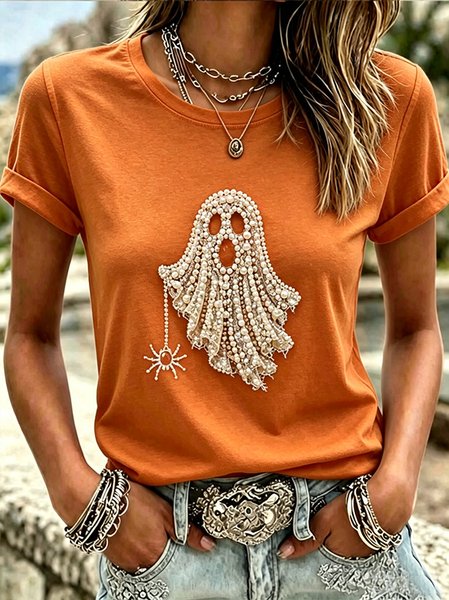 Women Halloween Short Sleeve Tee T-shirt Crew Neck Casual Summer Top