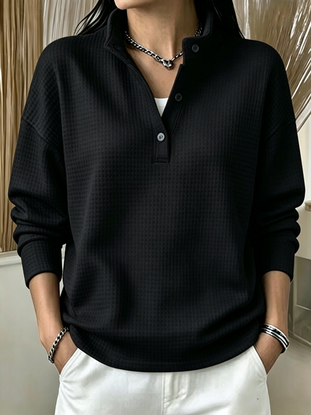 Women Plain Stand Collar Casual Spring/Fall Long Sleeve Sweatshirt