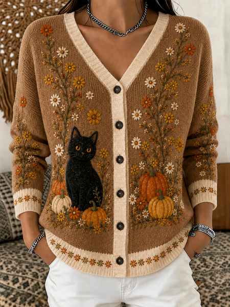 Floral Casual Regular Fit Knit Top