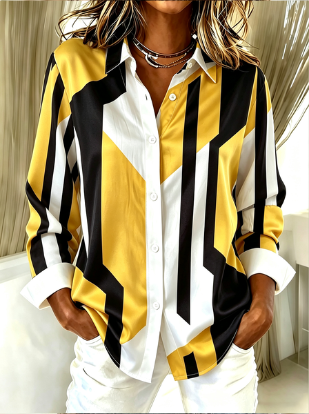 Women Abstract Shirt Collar Long Sleeve Shirt Buckle Regular Sleeve Casual Daily Spring/Fall Top