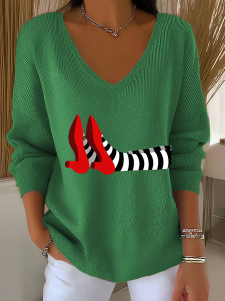 Women Halloween Long Sleeve Tee T-shirt V Neck Printing Casual Spring/Fall Top