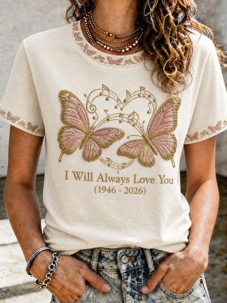 Women Butterfly Short Sleeve Tee T-shirt Crew Neck Casual Summer Top