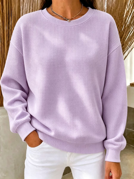 Women Plain Crew Neck Casual Spring/Fall Long Sleeve Sweatshirt