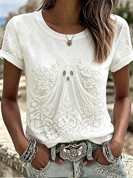 Women Floral Short Sleeve Tee T-shirt Crew Neck Printing Casual Graphic Tee Summer Top