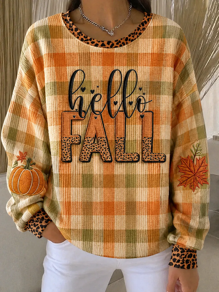 Women Leopard Crew Neck Printing Casual Spring/Fall Long Sleeve Sweatshirt
