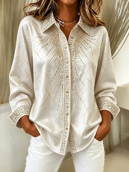 Women Abstract Vintage Shirt Shawl Collar Long Sleeve Top