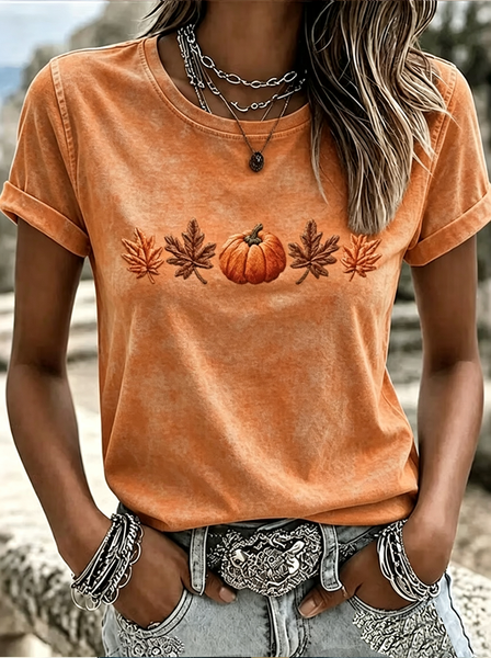 Women Maple Leaf Short Sleeve Tee T-shirt Crew Neck Printing Casual Graphic Tee Summer Top