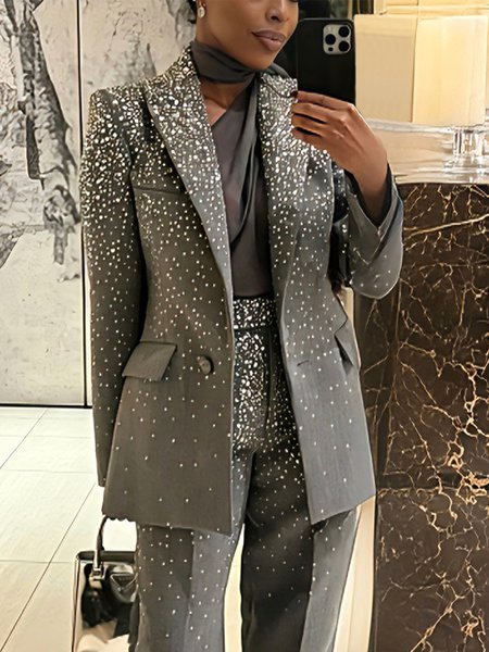Elegant Hot Drilling Plain Lapel Collar Blazer 1 Elegant Hot Drilling Plain Lapel Collar Blazer