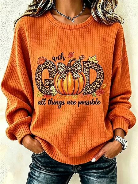 Women Leopard Crew Neck Printing Casual Spring/Fall Long Sleeve Sweatshirt