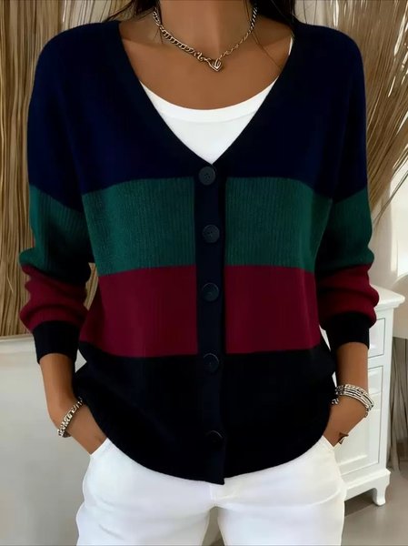 Vintage Regular Fit Geometric V Neck Knit Top
