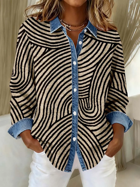 Women Abstract Shirt Collar Long Sleeve Shirt Buckle Regular Sleeve Casual Daily Spring/Fall Top