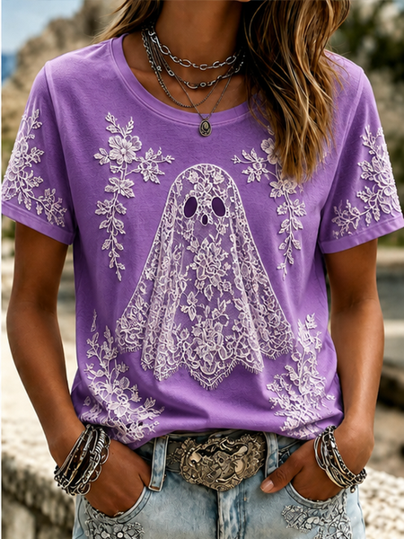 Women Floral Short Sleeve Tee T-shirt Crew Neck Printing Casual Summer Top
