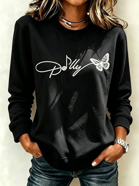 Women Text Letters Crew Neck Casual Spring/Fall Long Sleeve Sweatshirt
